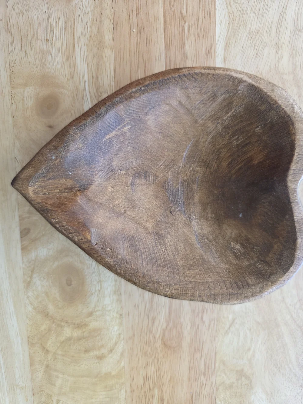 Vintage Heart-Shaped Wooden Serving Bowl - Brown